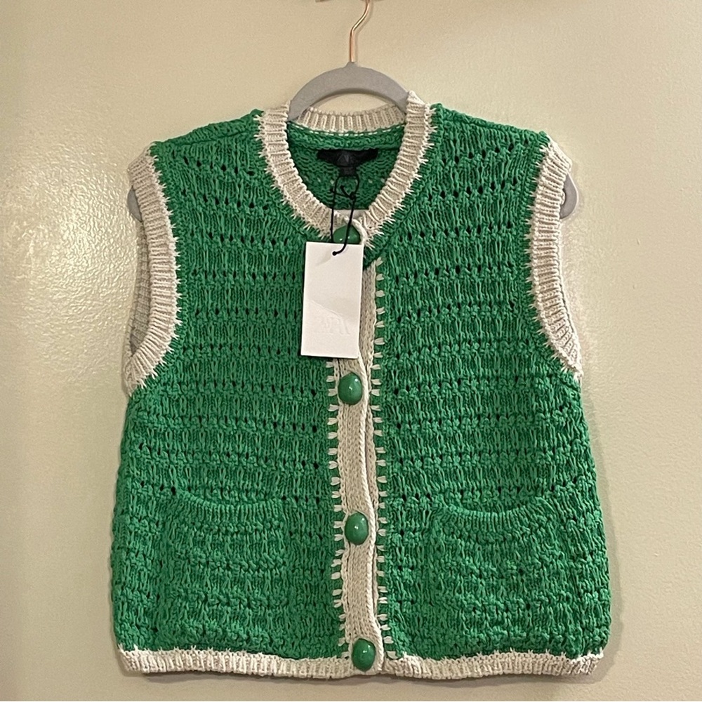 ZARA Large Button Knit Vest Top - Picture 7 of 10